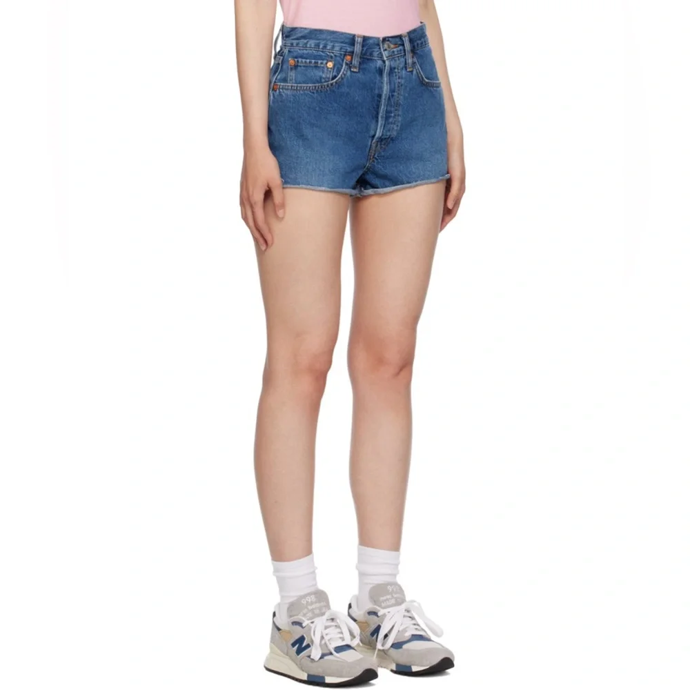 Re/Done High Waist Denim Shorts in Classic Blue